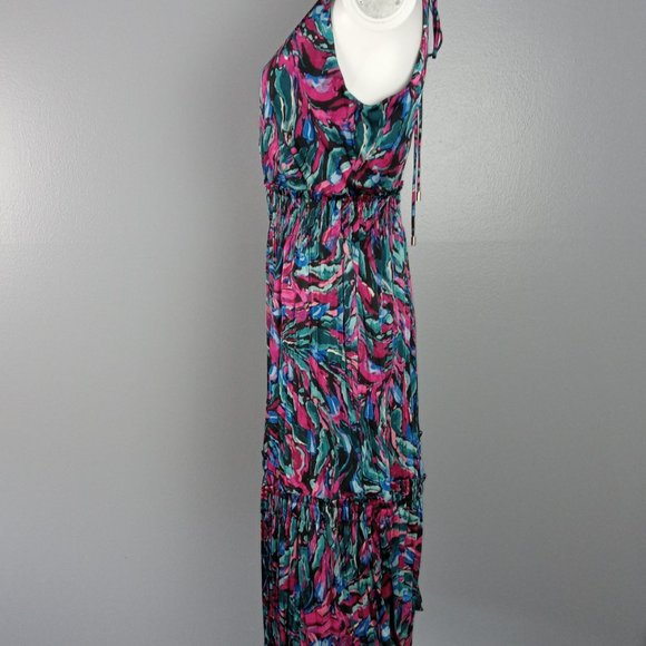 Nicole Miller Smocked Waist Midi Dress Women's Size Small Multicolor Print - Picture 4 of 10